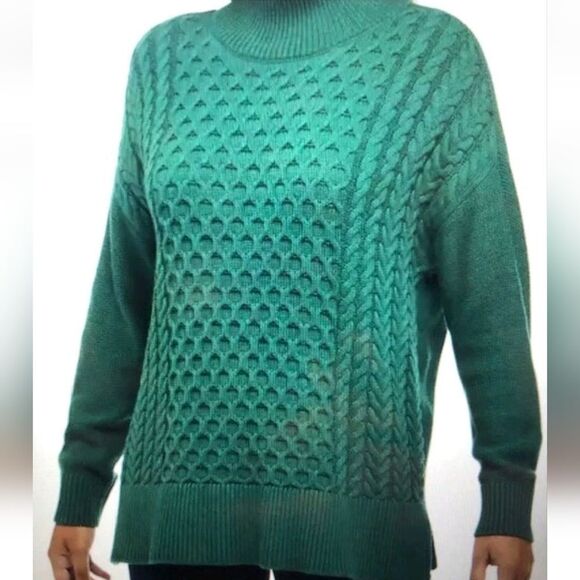 Crown & Ivy Green Cable Knit Chunky Mock Neck Sweater Women's Size 3X - Picture 1 of 6